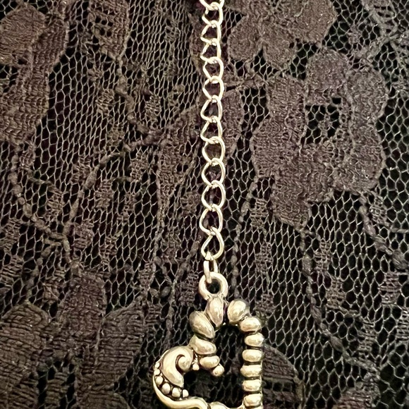 Melancholia Swirly & Silvery Large Heart Pendant on a Black Corded Necklace - Picture 7 of 11